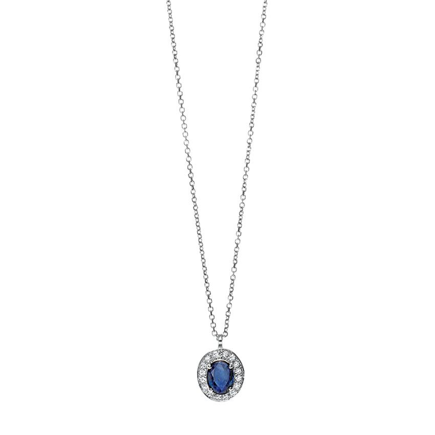 Oval Sapphire & Diamond Pendant Necklace 0