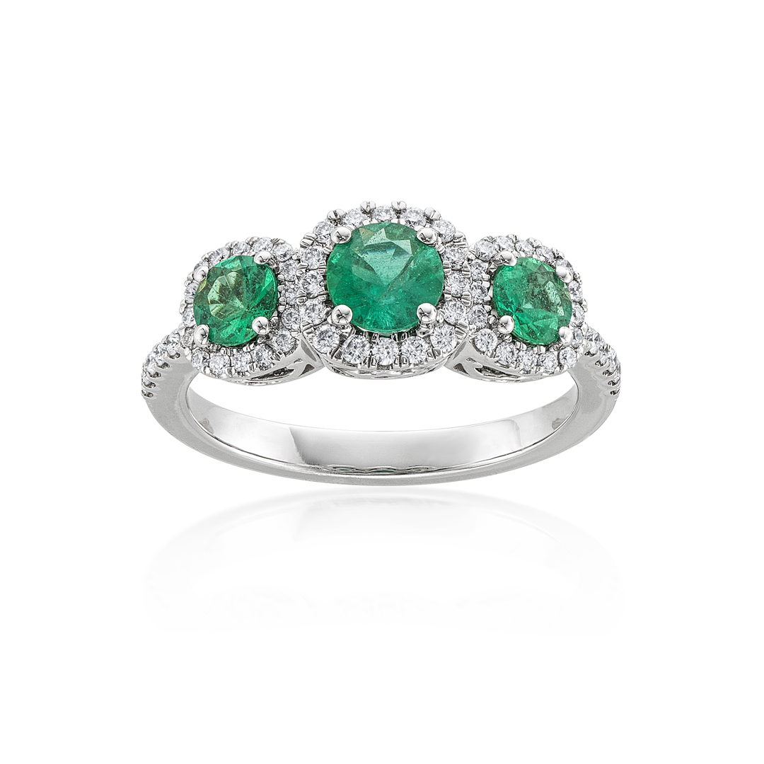 Three Emerald Stone Ring with Diamonds 1