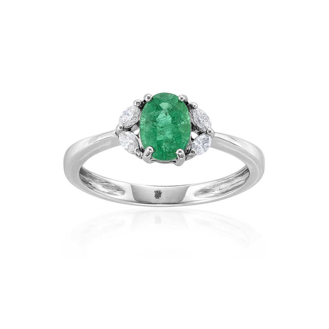 Oval Emerald Ring with Marquise Diamonds 1
