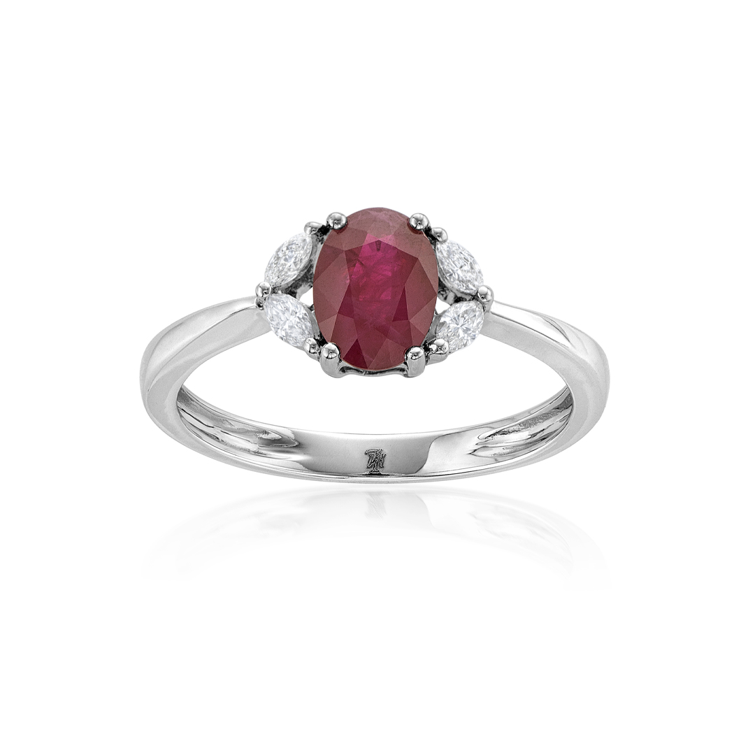 Oval Ruby Ring with Marquise Diamonds 1