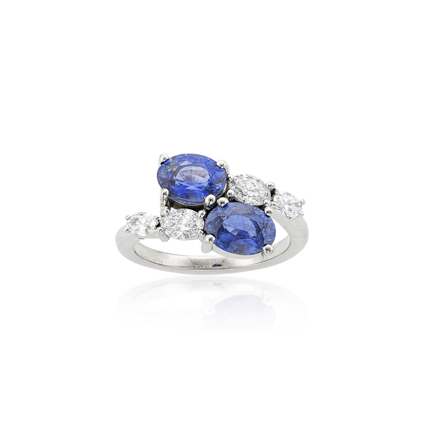 Oval Sapphire and Diamond Two Stone Bypass Ring