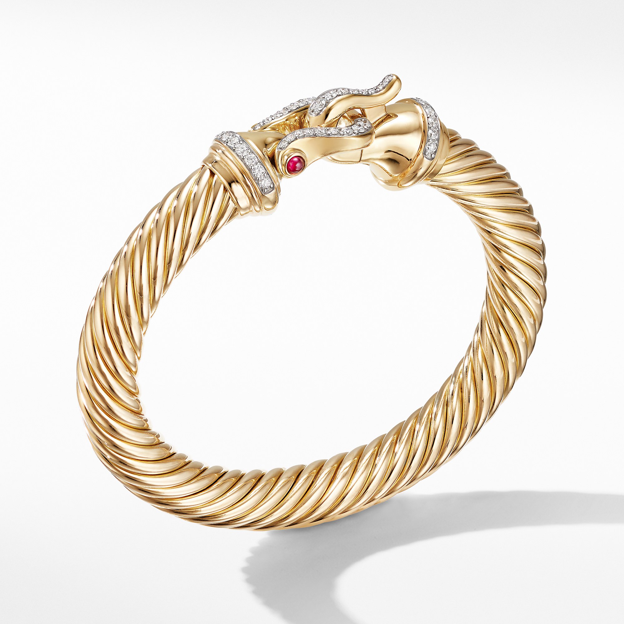 David Yurman Cable Buckle Bracelet in 18K Yellow Gold with Diamonds and Rubies 0
