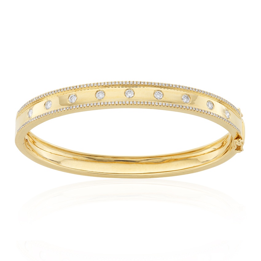 Yellow Gold Round Diamond Bangle Bracelet 0