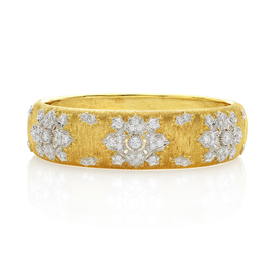 Yellow Gold Snowflake Diamonds Bangle Bracelet 0