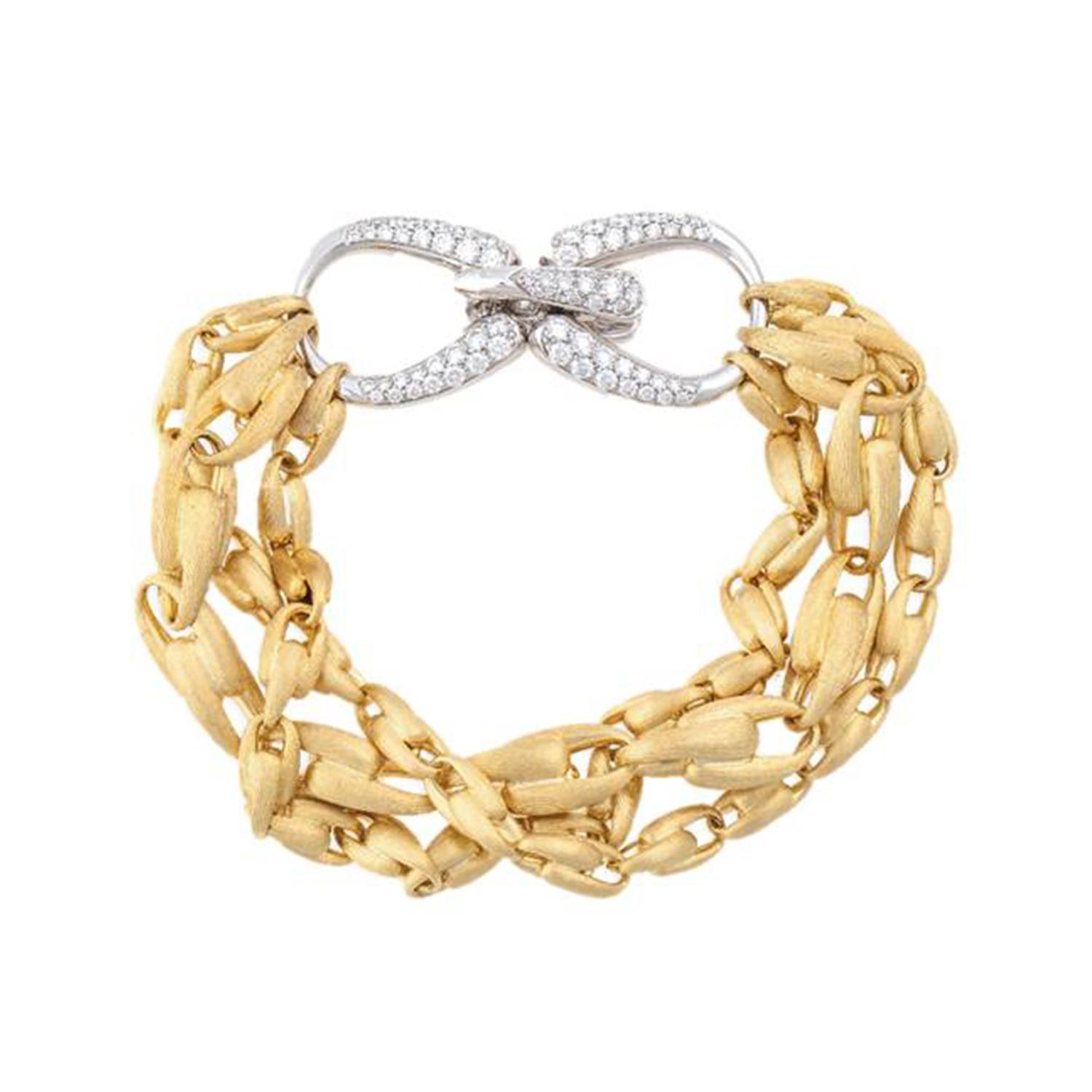 Marco Bicego Yellow & White Gold Lucia Triple Strand Diamond & Chain Link Bracelet 0