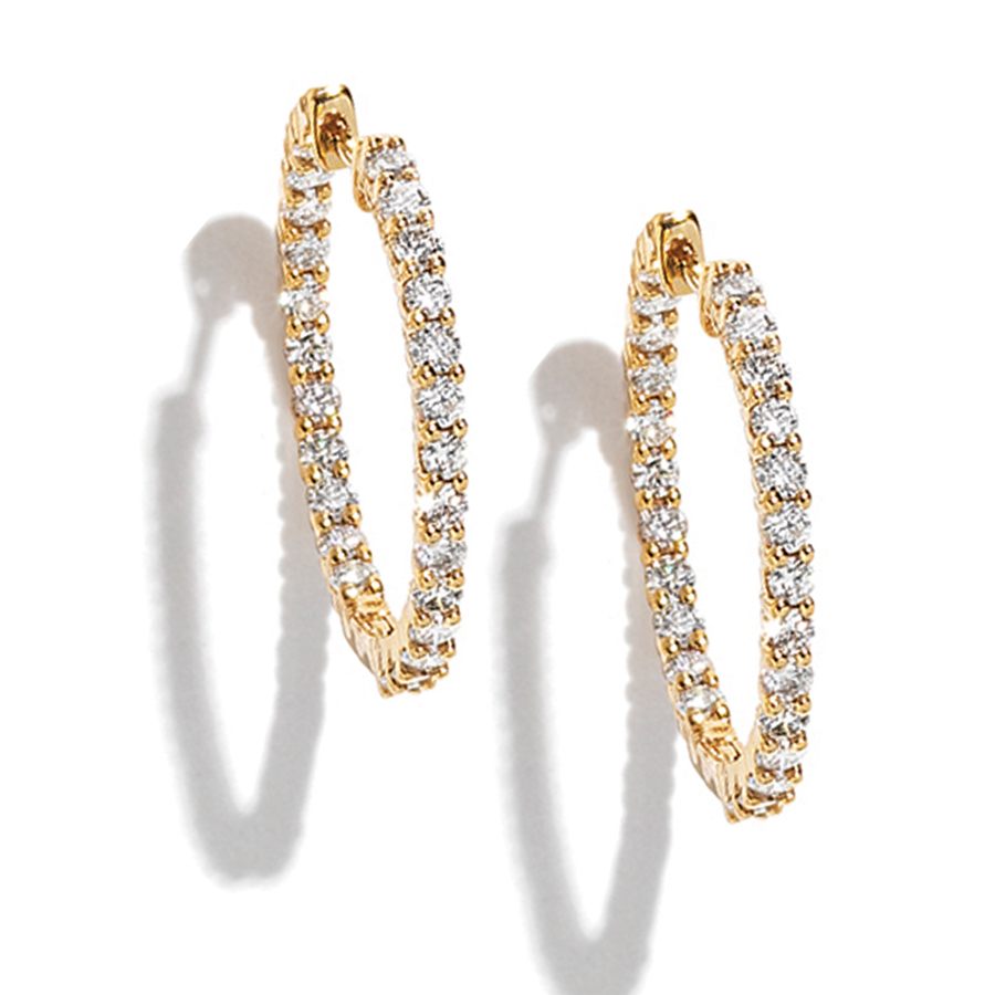 Yellow Gold 2Ct In & Out Style Hoop Earrings 0