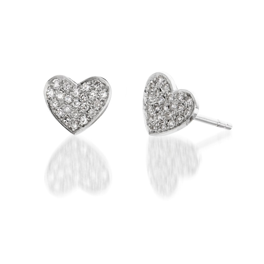 White Gold Diamond Heart Post Earrings 0