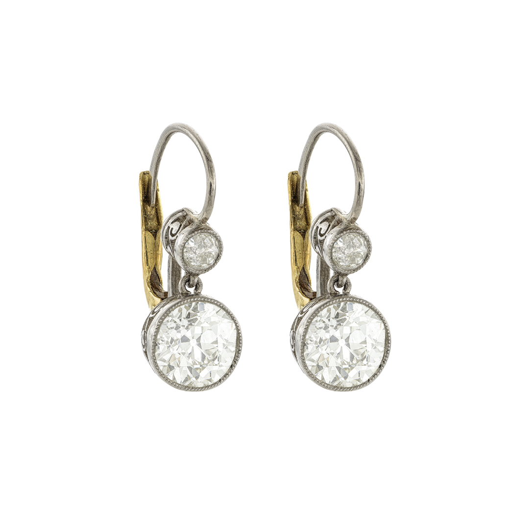 Estate Collection Double Diamond Drop Earrings 0
