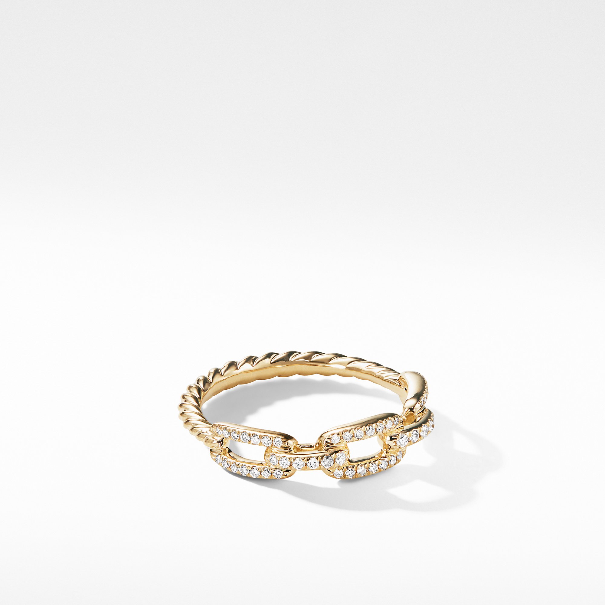 David Yurman Stax Single Row Pave Chain Link Ring with Diamonds in 18K Gold, size 6 0