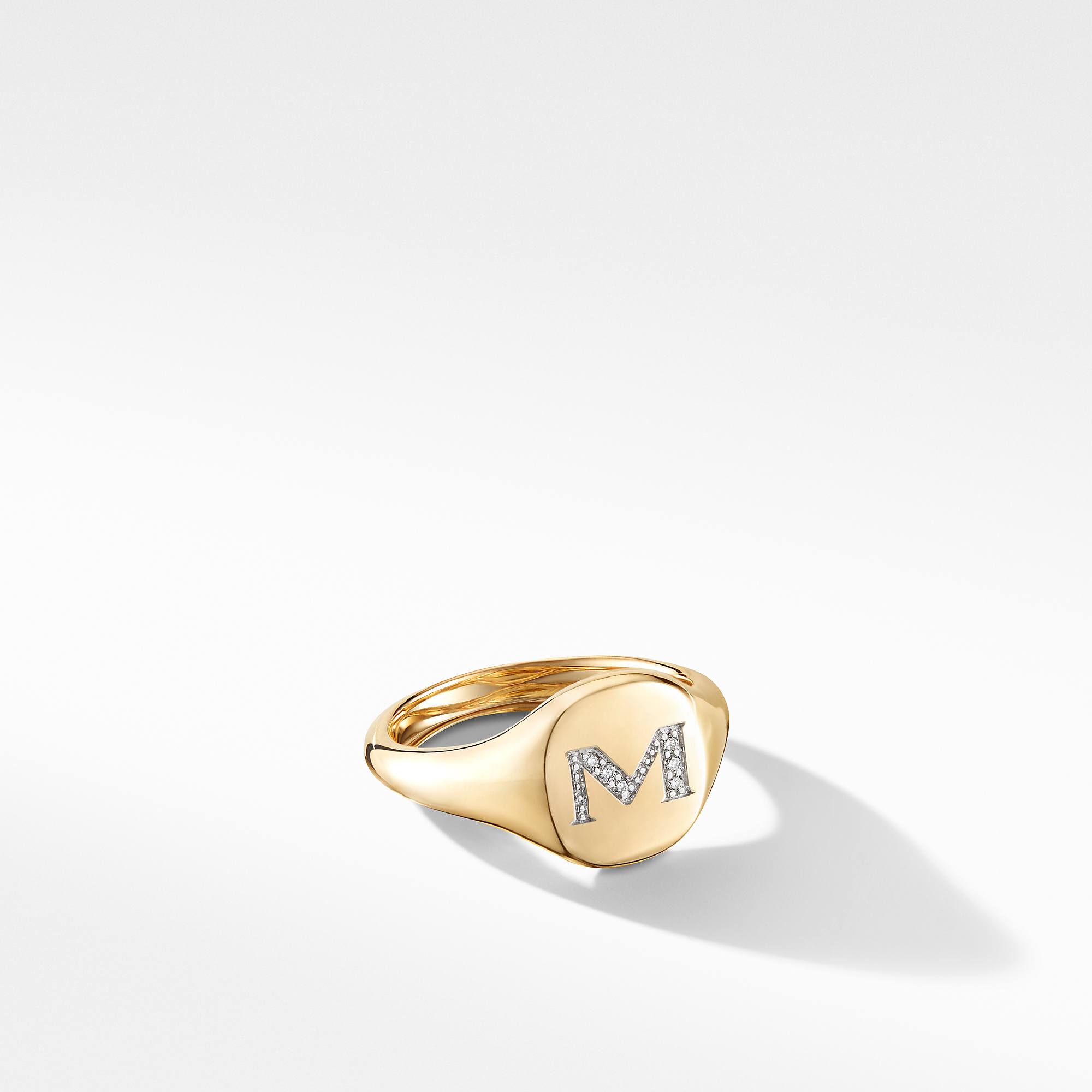 David Yurman Mini DY "M" initial Pinky Ring in 18K Yellow Gold with Diamonds, size 4 0