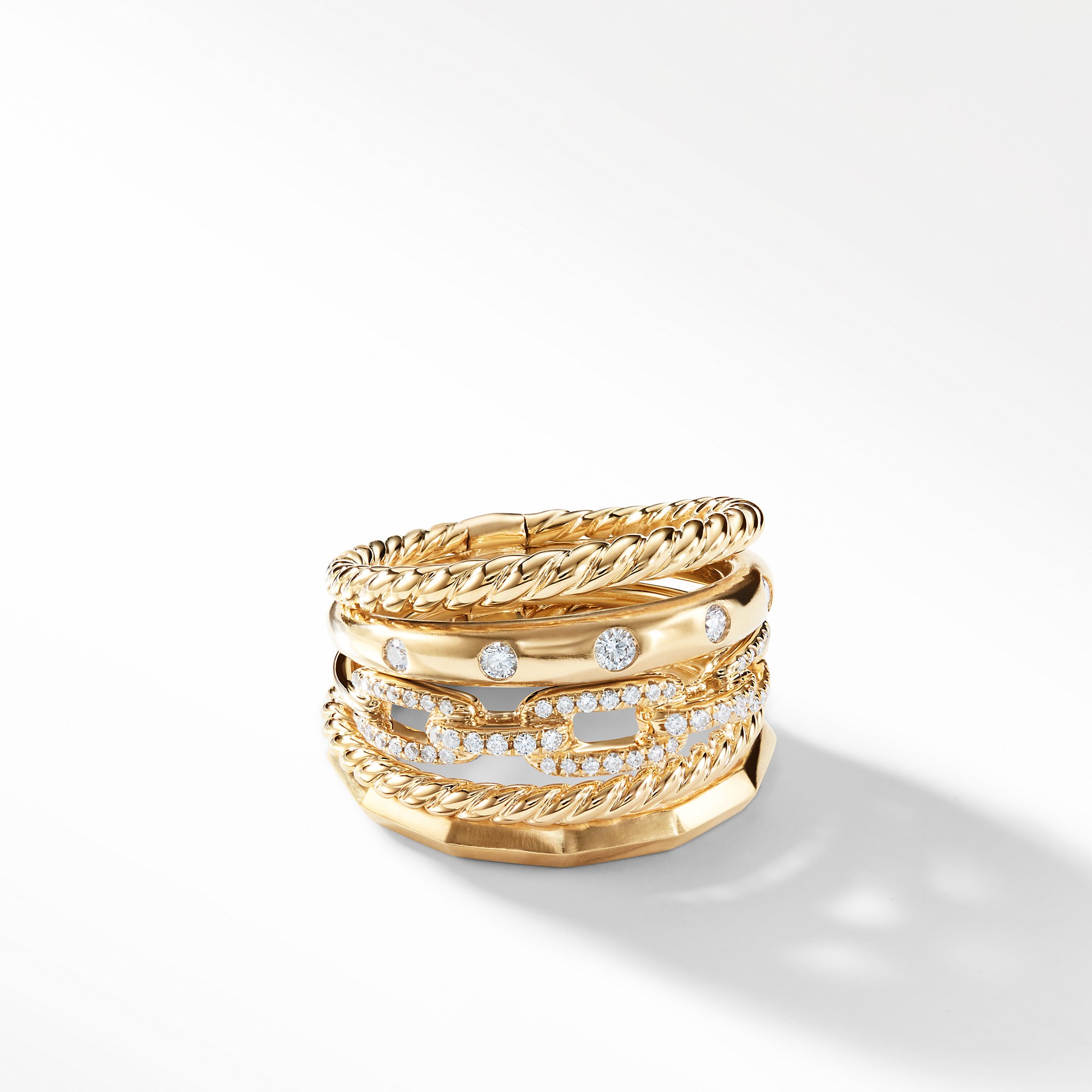 David Yurman Stax Wide Ring with Diamonds in 18K Gold, 15mm 0