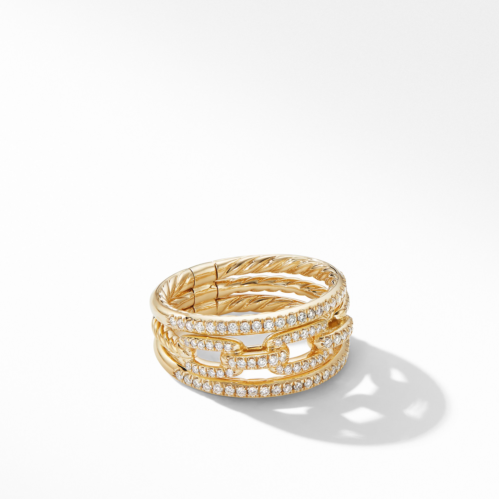 David Yurman Stax Three-Row Chain Link Ring in 18K Yellow Gold and Diamonds 0