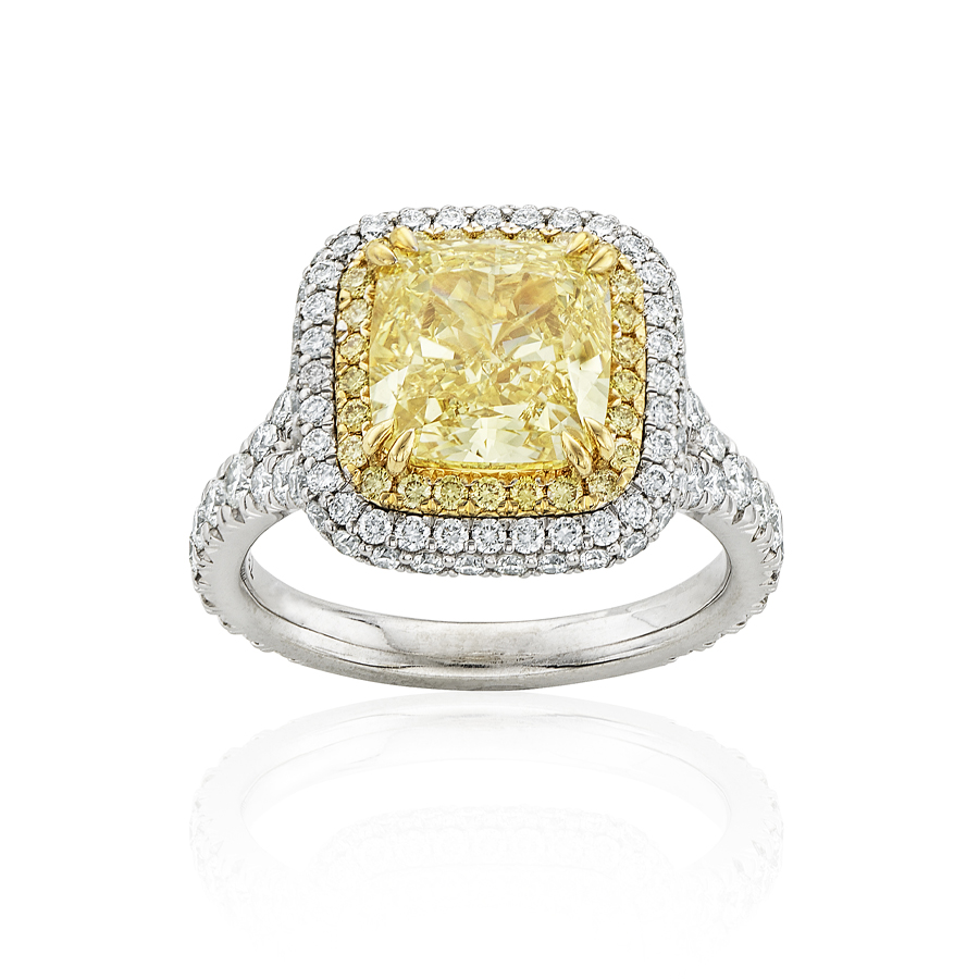 4.01 CT Cushion Cut Yellow Diamond Platinum Engagement Ring 0