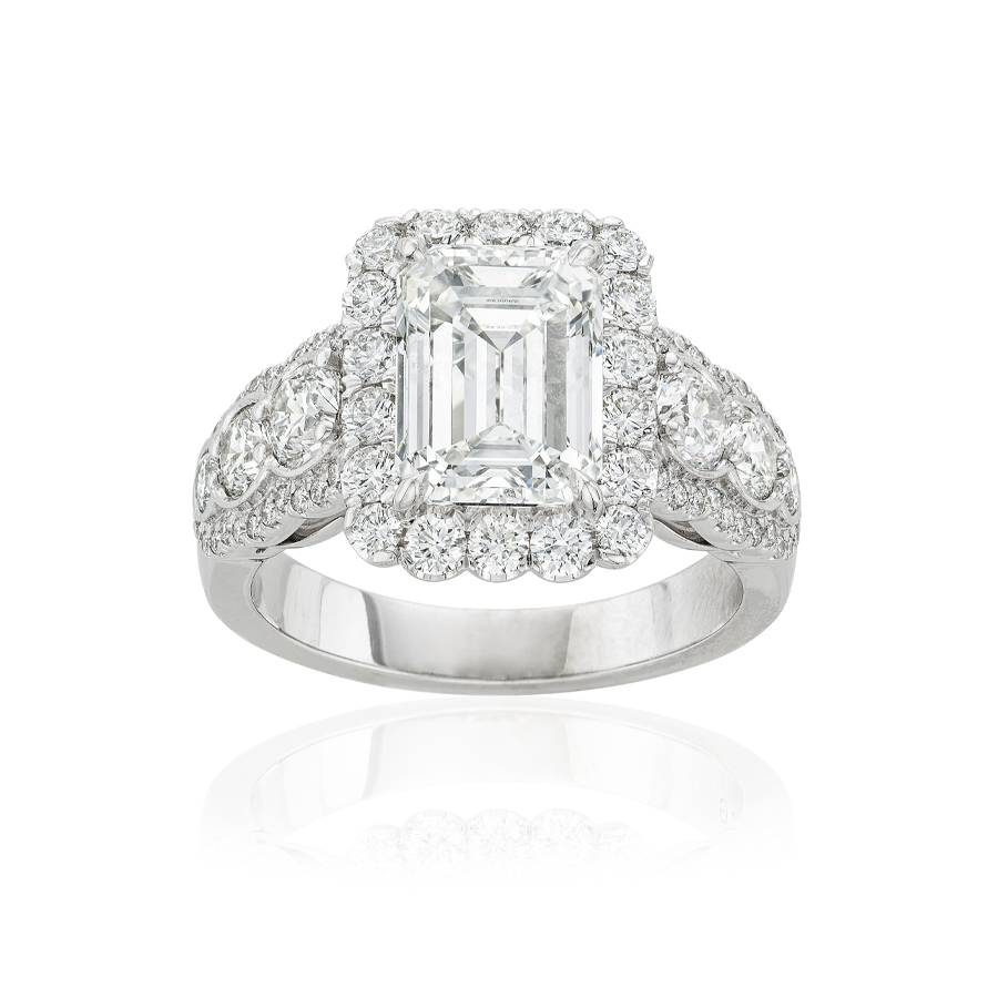 3.01 CT Emerald Cut Diamond Engagement Ring with Round Diamond Halo 1