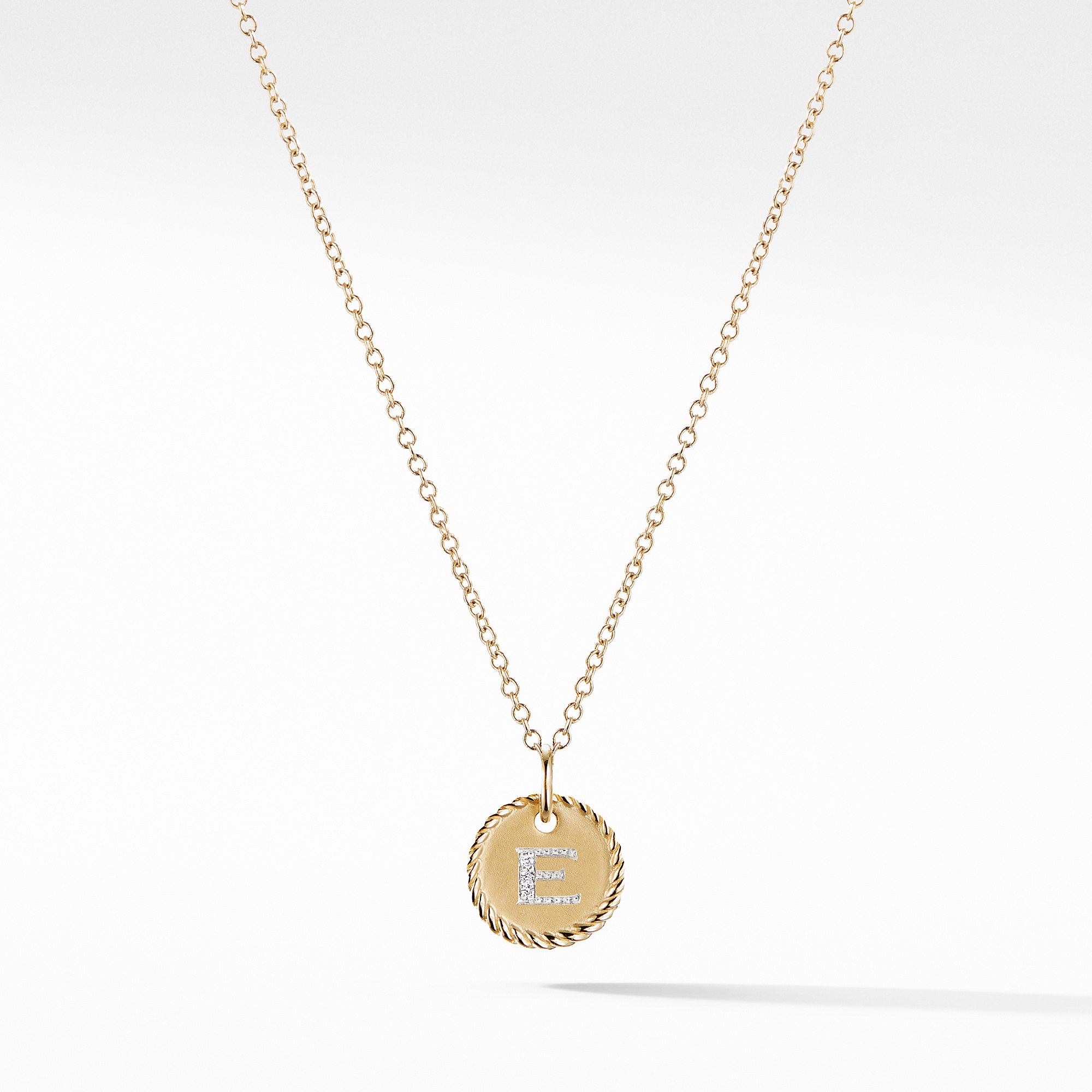 David Yurman "E" initial Charm Necklace with Diamonds in Yellow Gold 0