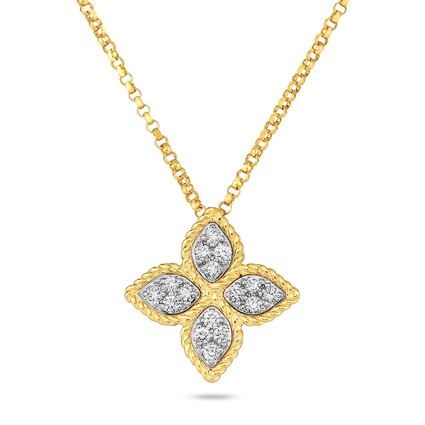 Roberto Coin 18k Yellow Gold & Diamond Princess Flower Pendant Necklace 0