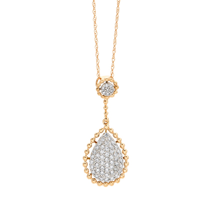 White & Rose Gold Diamond Cluster Teardrop Pendant Necklace 0