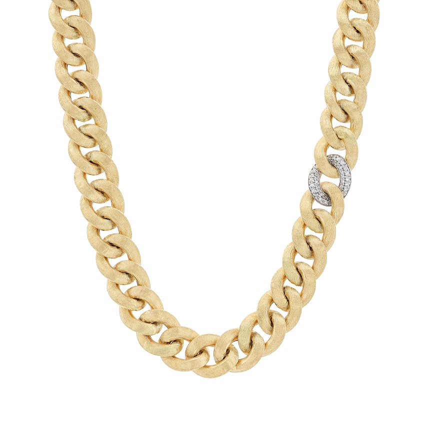 17" Yellow & White Gold Diamond Curb Link Chain Necklace 0