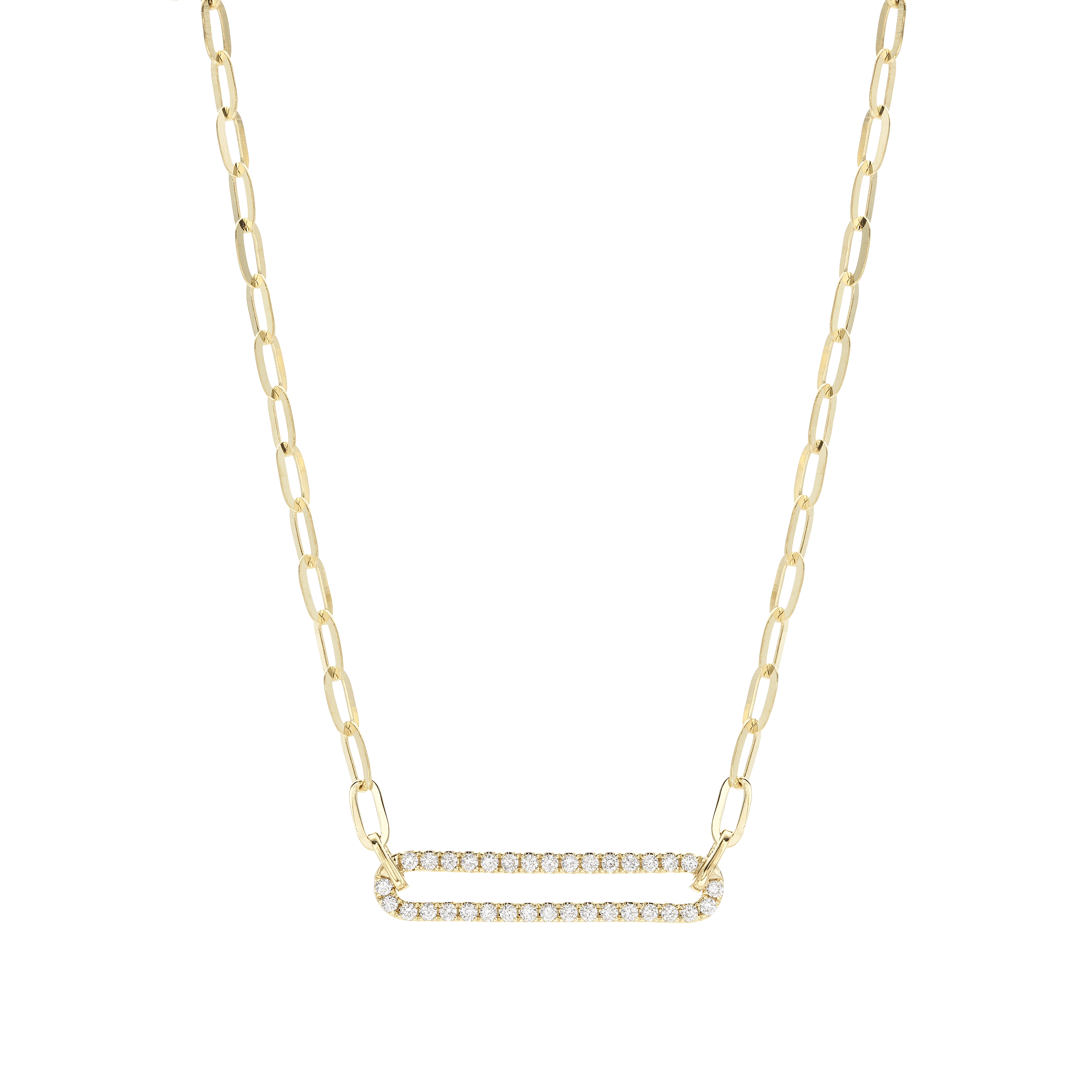 Diamond Oval Paperclip Link Necklace