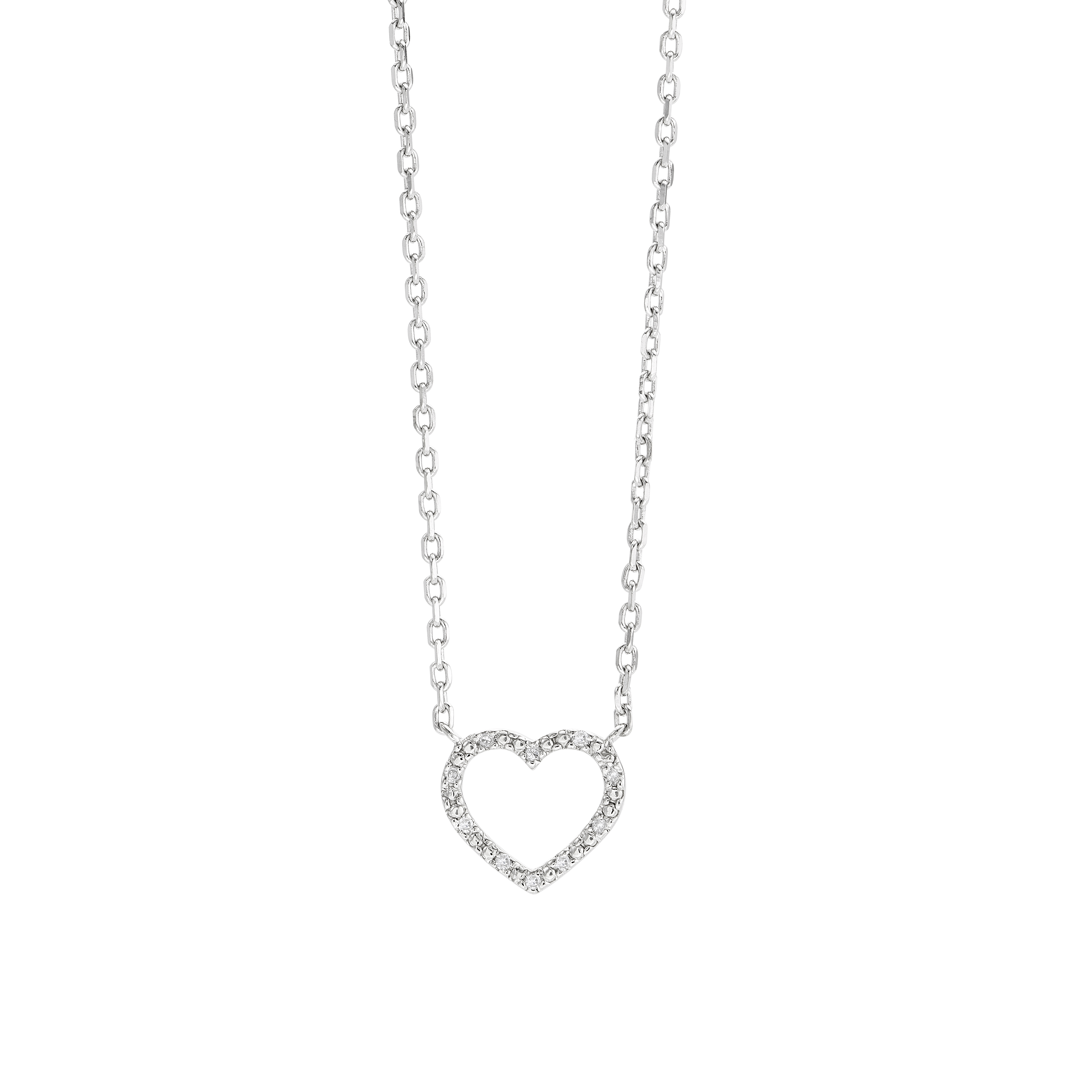 Sterling Silver Open Heart Diamond Necklace