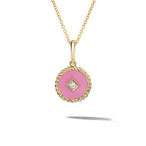 David Yurman Cable Collectibles Blush Enamel Charm Necklace with 18K Yellow Gold and Diamond 0