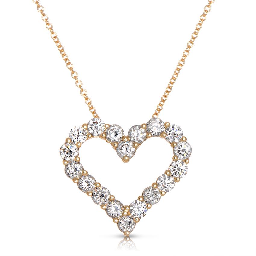 Yellow Gold Open Diamond Heart Pendant Necklace 0