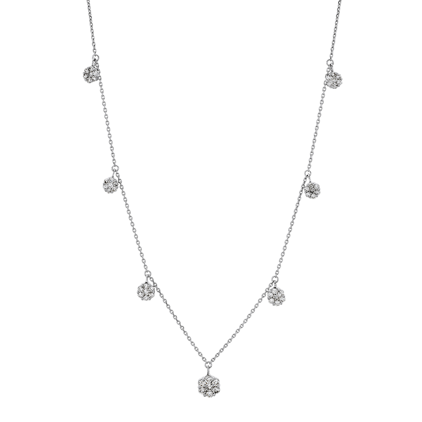 White Gold & Diamond Flower Drop Necklace 0