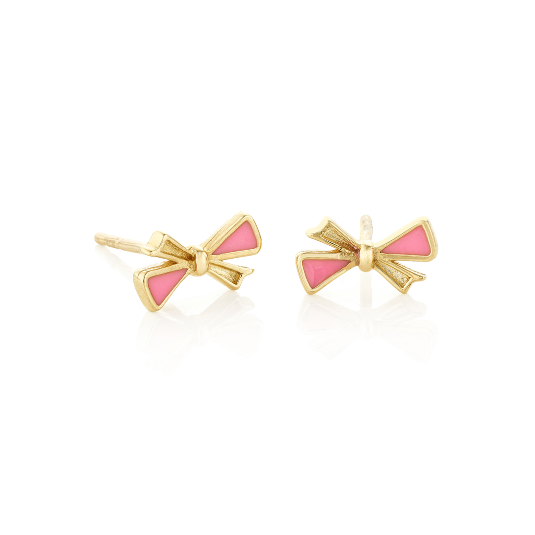 Children's Pink Enamel Bow Stud Earrings