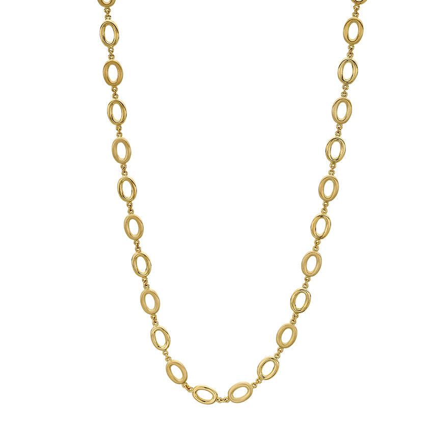 Yellow Gold Satin & Polished Open Oval Link Necklace 0