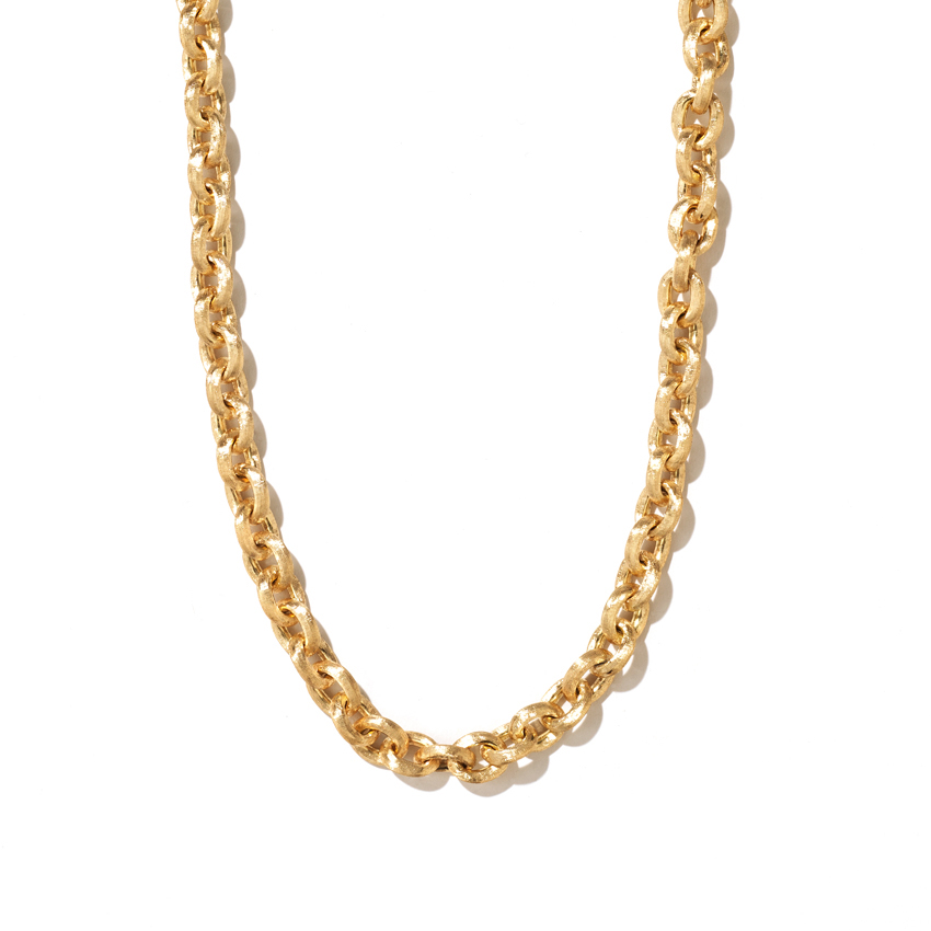 Yellow Gold 24 inch Satin Finish Oval Link Necklace 0