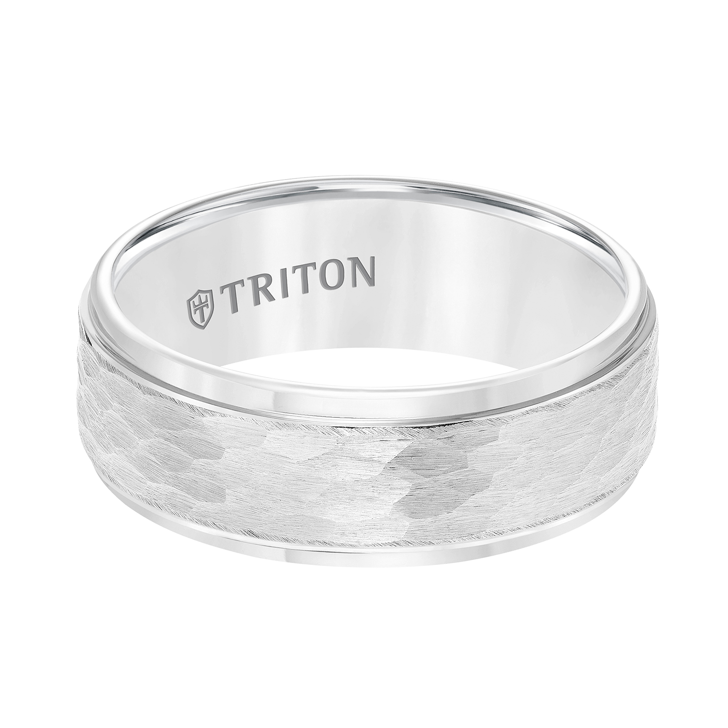 Triton 8MM Tungsten and Gold Band with Hammered Design_1