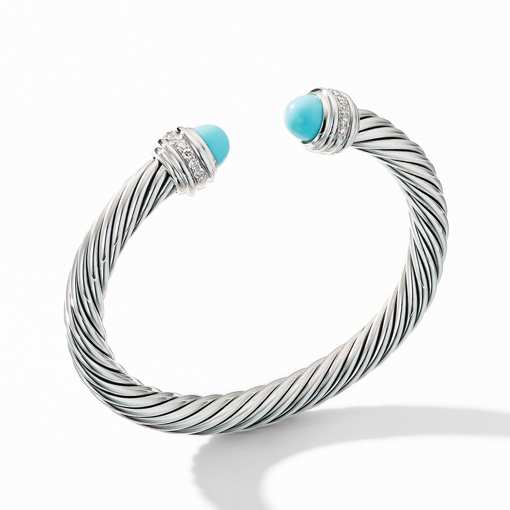 David Yurman Cable Bracelet with Turquoise and Pave Diamonds 0