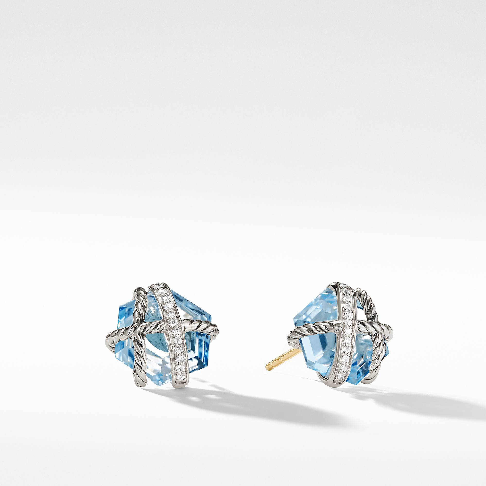 David Yurman Cable Wrap Earrings with Blue Topaz and Diamonds 0