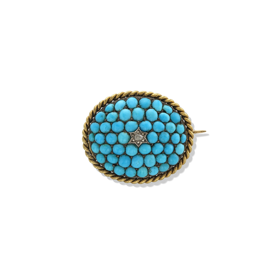 Estate Collection Turquoise and Diamond Brooch 0