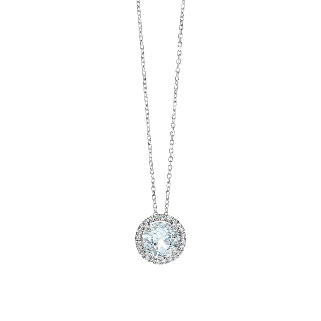 Round Aquamarine Pendant Necklace with Diamonds 0