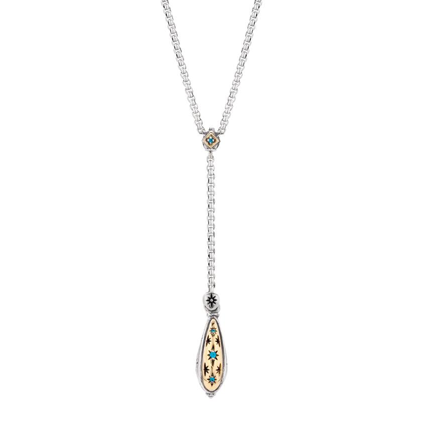 Konstantino Sterling Silver & Yellow Gold Blue Spinel Starburst Lariat Style Necklace_1