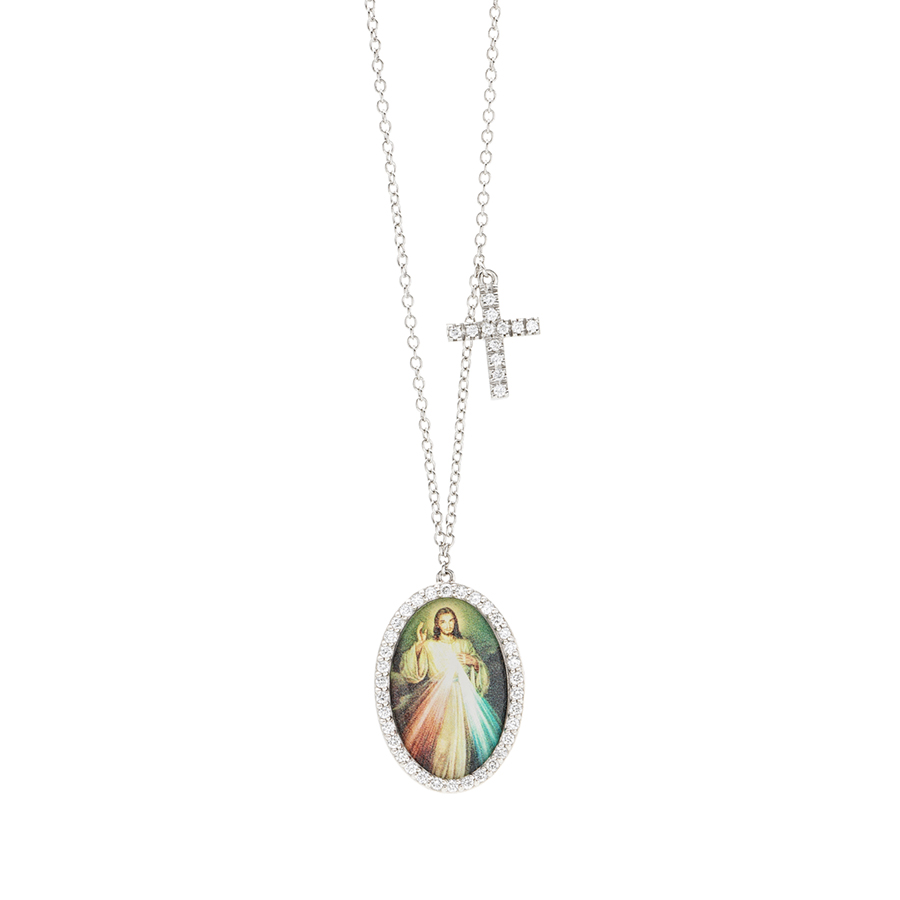 Gesu Misericordiaso Pendant Necklace with Diamonds