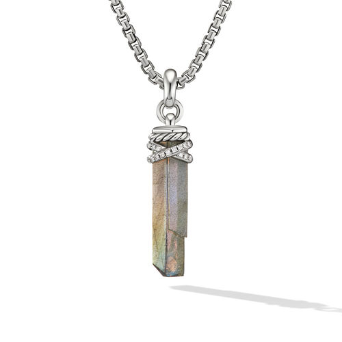 David Yurman Wrapped Labradorite Crystal Amulet with Sterling Silver and Pave Diamonds 0