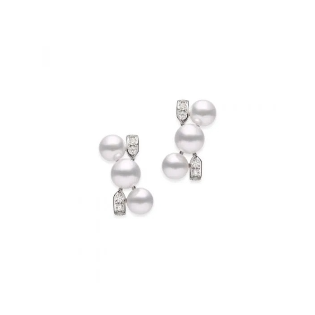 Mikimoto Akoya Cultured Pearl and Diamond Earrings in 18K White Gold
