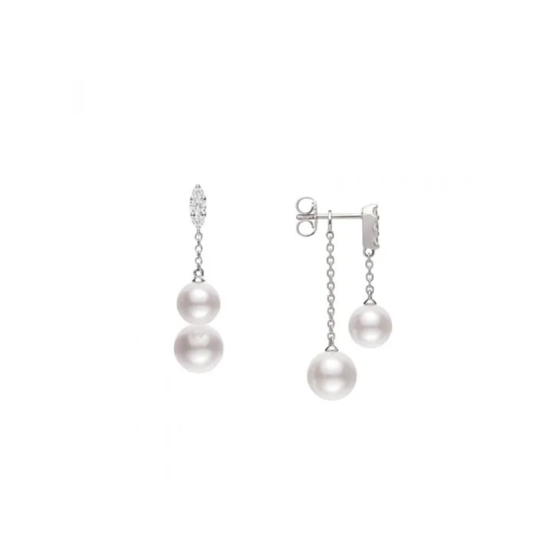 Mikimoto Morning Dew Akoya Cultured Pearl Earrings with Diamonds in 18K White Gold