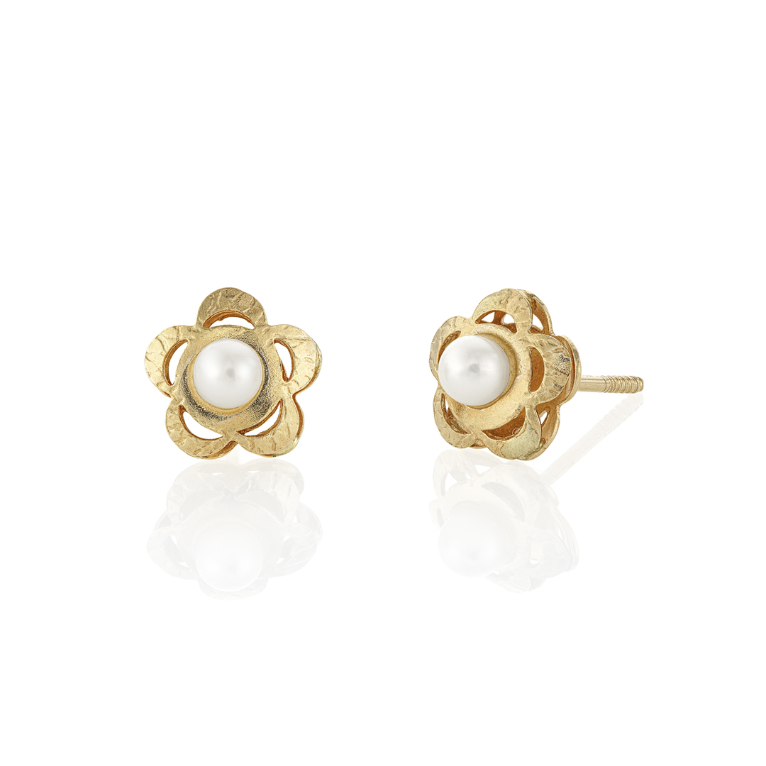 Pearl Stud Gold Flower Earrings 0