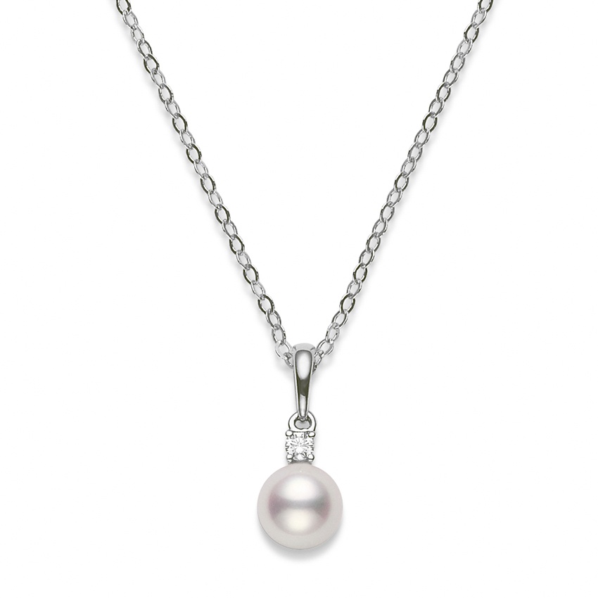 Mikimoto 7.5-7mm "A+" Pearl Pendant Necklace with Single Diamond 0