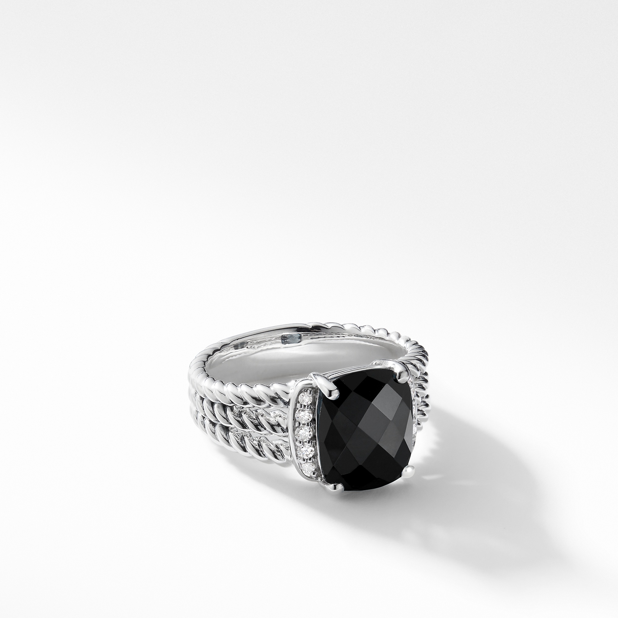 David Yurman Petite Wheaton Ring with Black Onyx and Diamonds, size 7 0