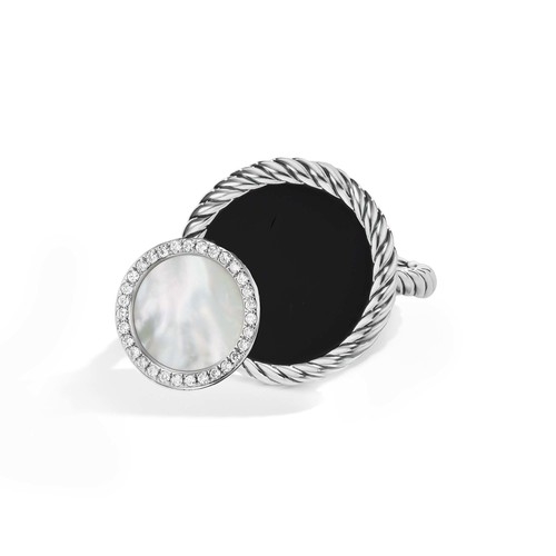 David Yurman DY Elements Eclipse Ring with Black Onyx, Mother of Pearl and Pave Diamonds, size 6 0