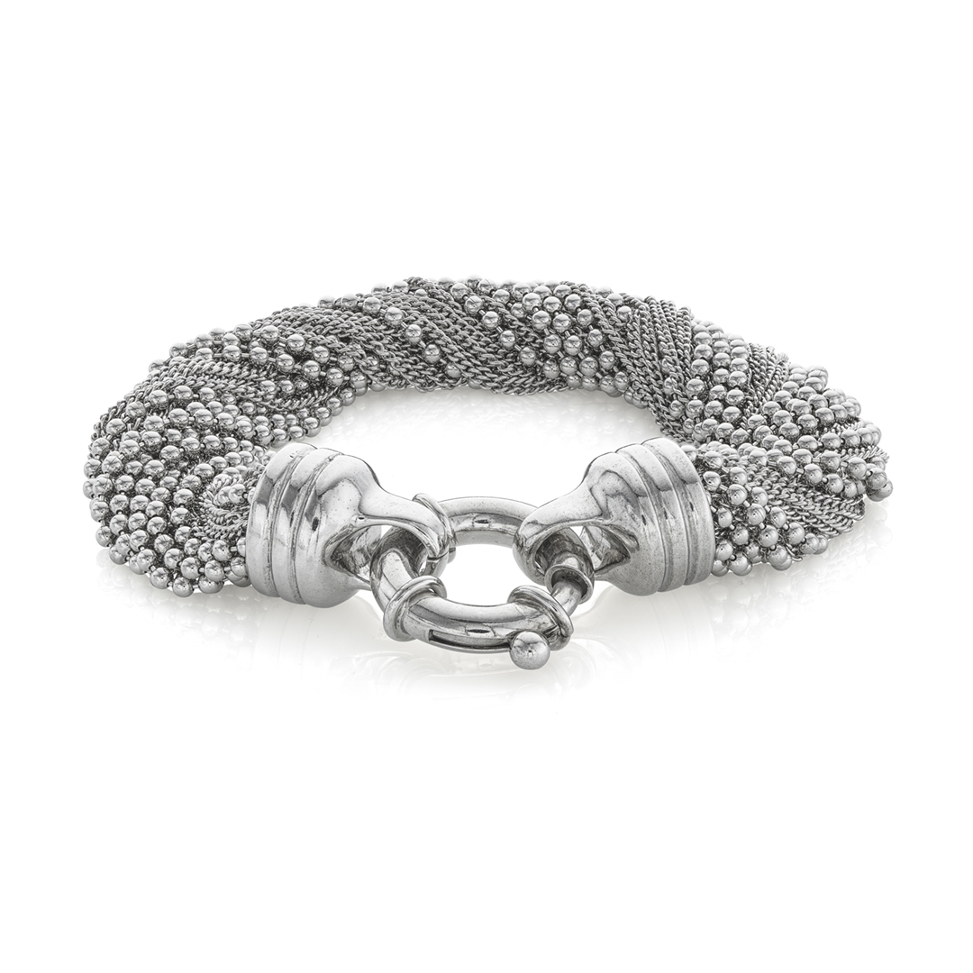 Sterling Silver Multi-Strand Beaded Link Bracelet 0