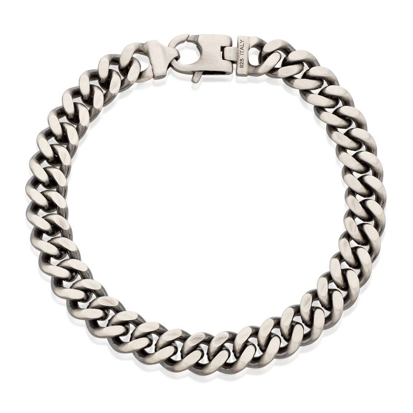 Gents Sterling Silver & Black Rhodium Curb Link Bracelet 0