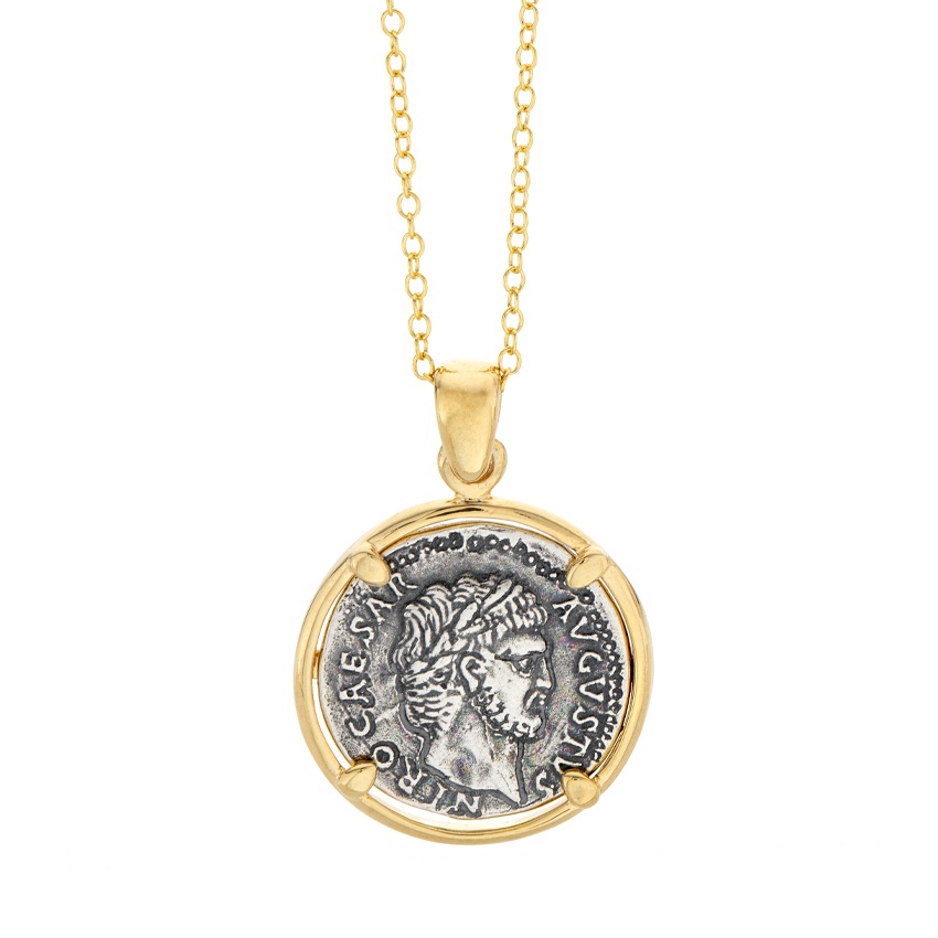 Yellow Gold Plated Sterling Silver Replica Coin Pendant Necklace 0