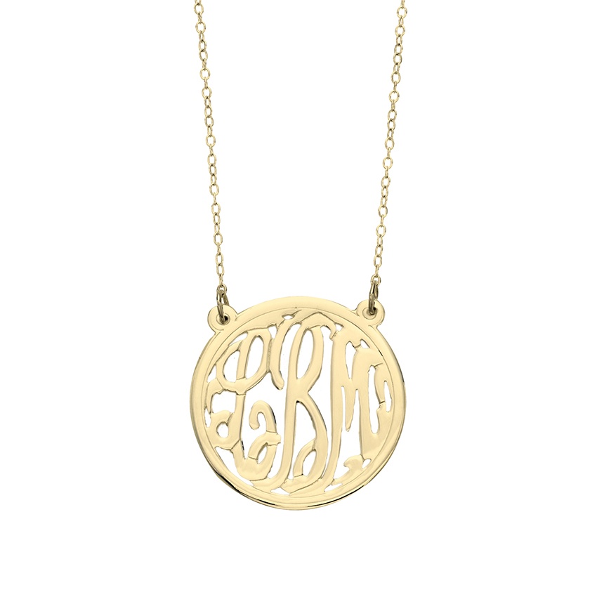 30mm Gold Plated Circle Monogram Pendant Necklace
