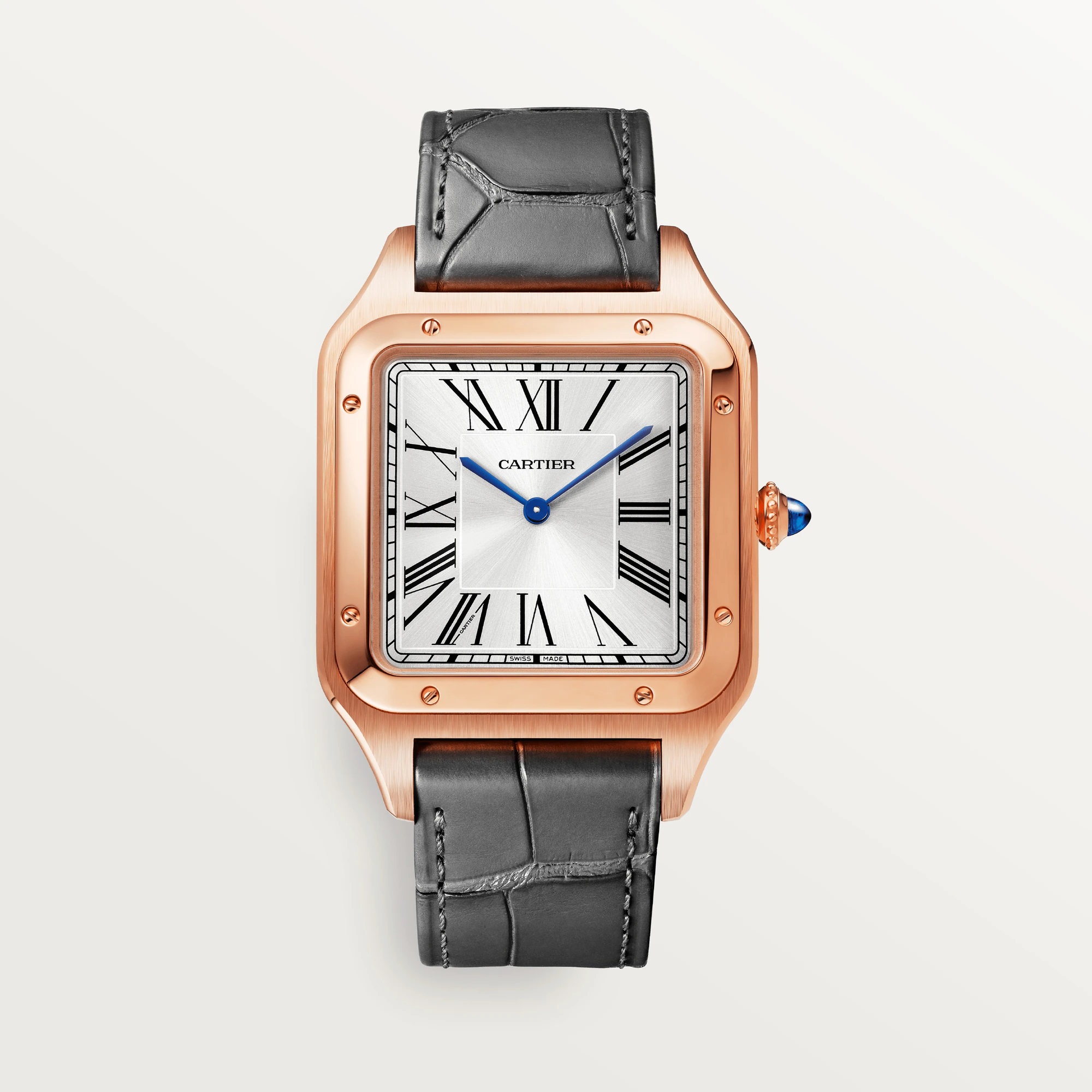 Cartier Santos-Dumont Watch in Rose Gold with Gray Alligator Strap
