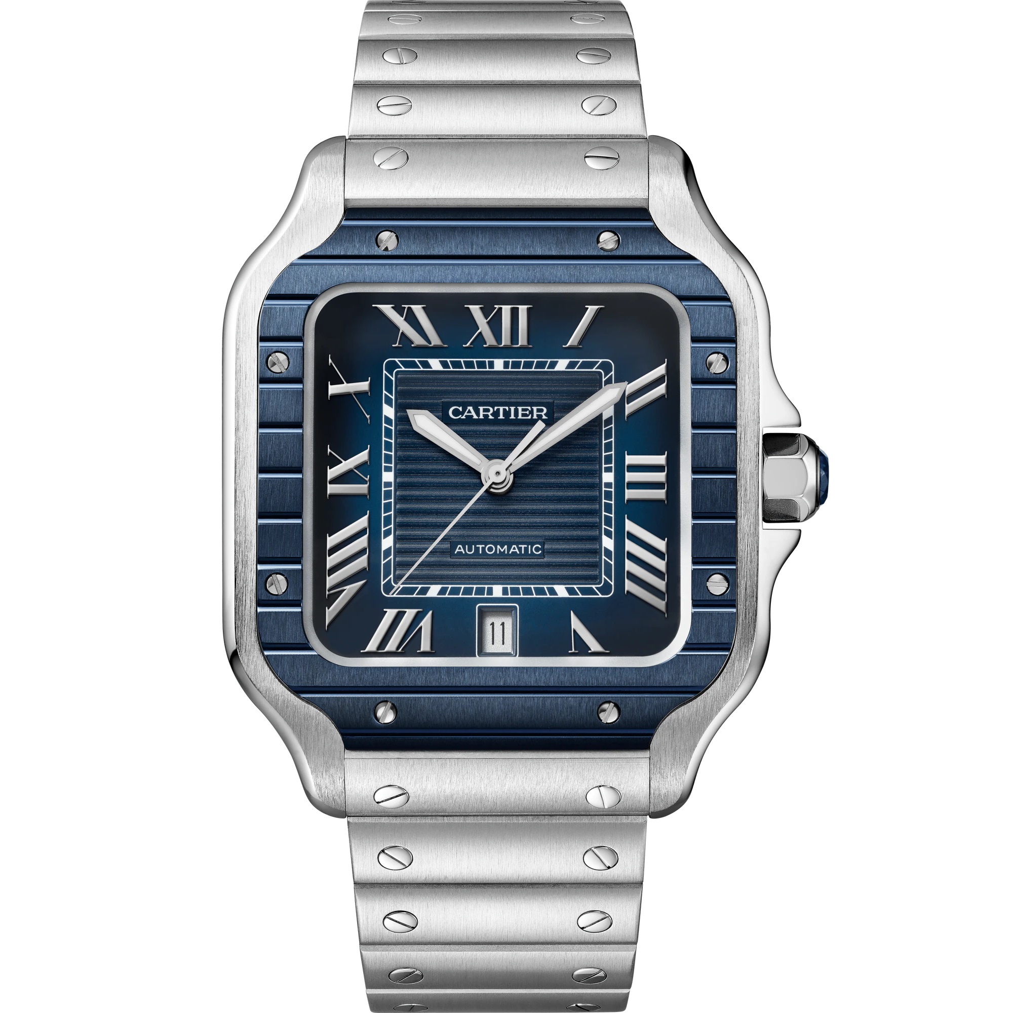 Santos de Cartier Watch with Blue Striated Dial, large
